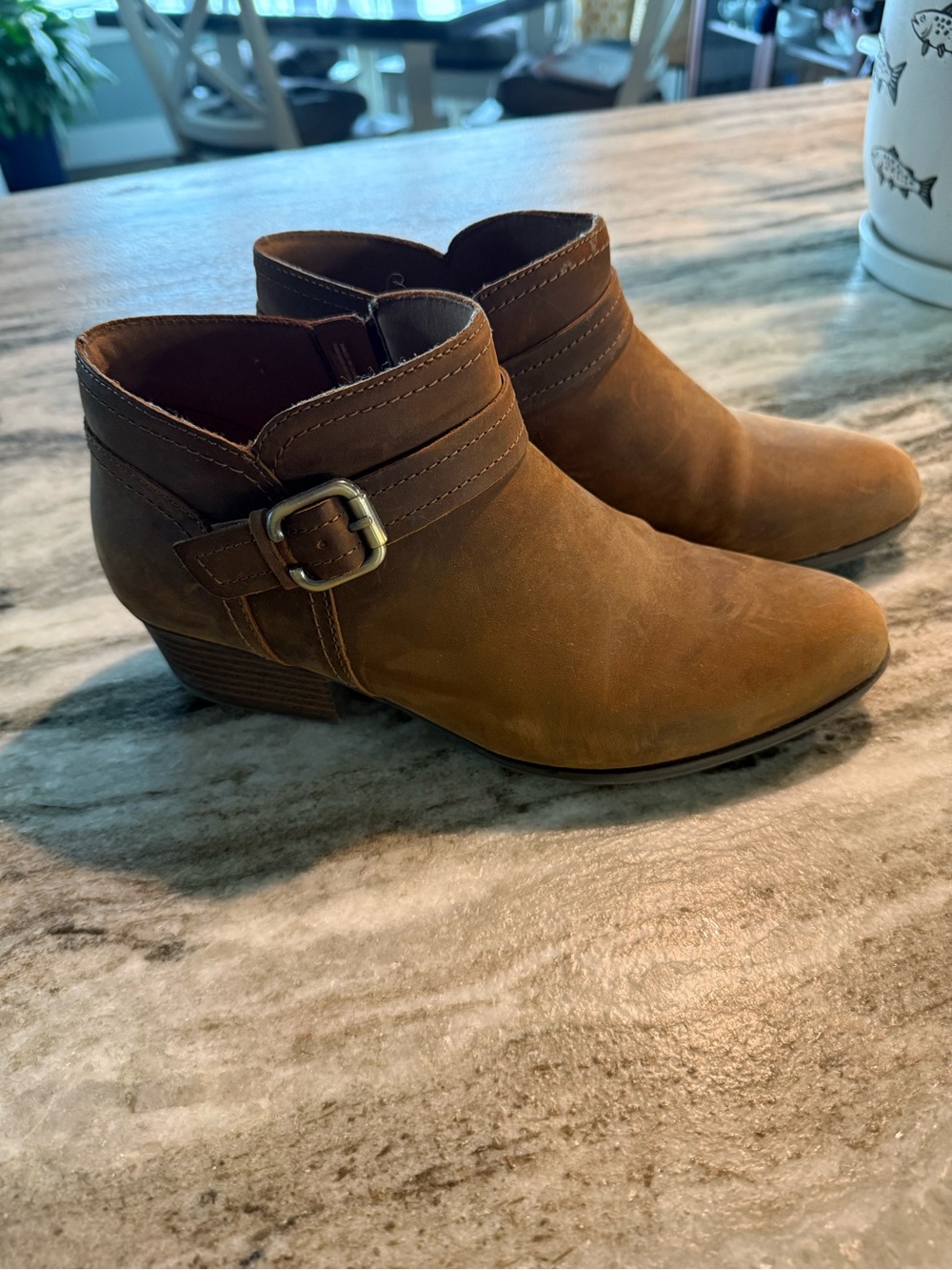 Clarks Brown Suede Buckle Ankle Booties